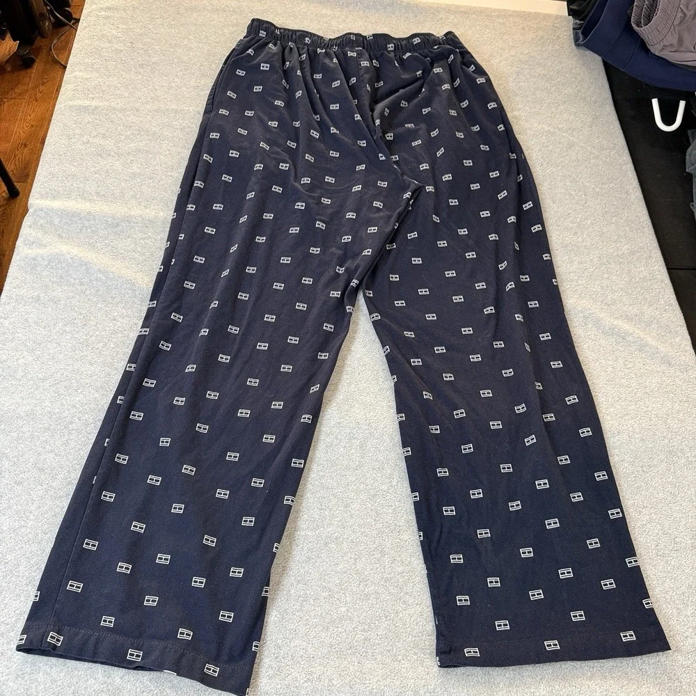Tommy Hilfiger Sleepwear Lounge Pajama Pants Men's L Navy Logo Print Drawstring